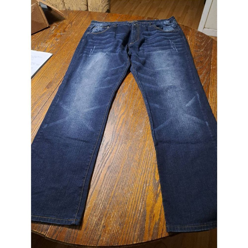 38x32 Carbon Faded Distressed Bootcut Flex Denim Blue Jeans Pockets Belt Loops